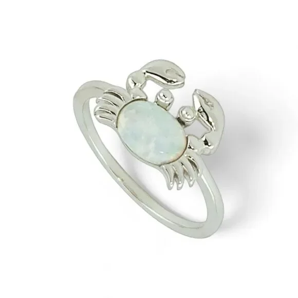 Sterling Silver 925 Crab White Lab Opal Ring - Picture 3 of 5